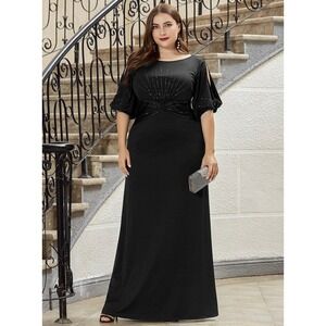 Ever-Pretty Black Mermaid Gown / Beaded Formal Evening Prom Dress / Size XXL